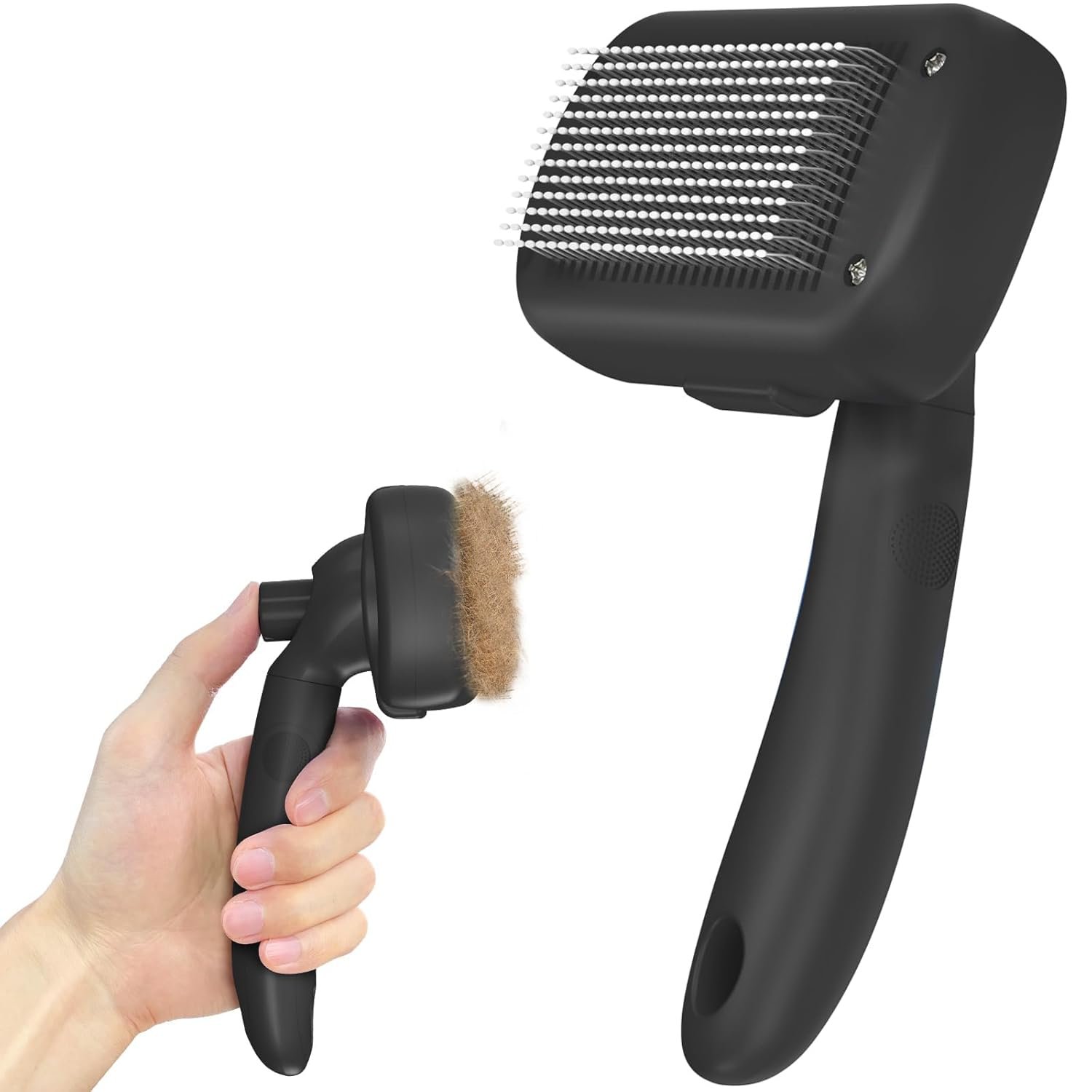 61evfwQ1BUL._SL1500_.jpg Dipoo Self Cleaning Shedding Brush - Skin Friendly Grooming Tool for Dogs, Cats, and Puppies, Deshedding and Hair Removal for Long and Short Haired Pets, Black - Image 1
