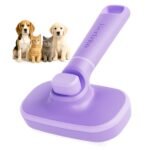 Hertzko Self Cleaning Slicker Brush for Dogs and Cats – Easy Clean Retractable Bristles, Removes Loose Hair & Tangles - Purple