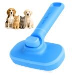 Hertzko Self Cleaning Slicker Brush for Dogs and Cats – Easy Clean Retractable Bristles, Removes Loose Hair & Tangles - Blue