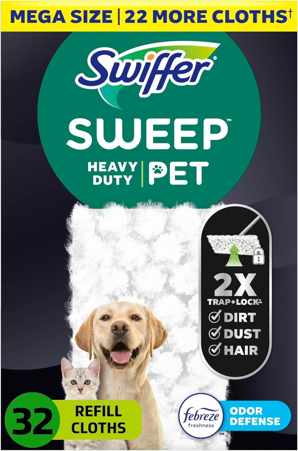 71K6HQWZuXL._AC_SL1500_.jpg Sweep + Mop, Dry Pads Refill, Floor Cleaner for Dirt, Dust, Hair, Cleaning Cloths for Mopping Home, Bathroom, Kitchen, All Purpose Multi-Surface Floor Wipes, Heavy Duty, Pet, 32 Count - Image 1