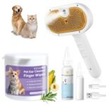 Pet Steam Brush for Dog & Cat – 3-in-1 Spray Hair Removal Comb for Shedding & Grooming, Softens Fur & Reduces Static – Water Brush for Long & Short Coats, Bath-Hating Pets, Includes Waterless Shampoo - Image 3