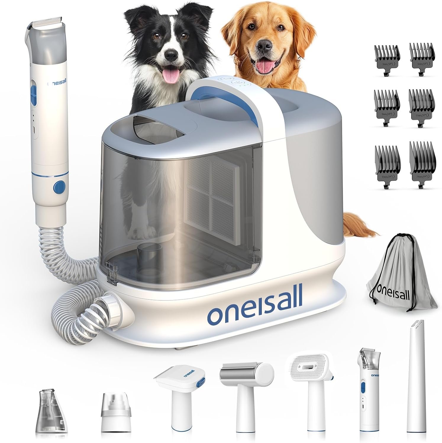 71mVRGWVqL._AC_SL1500_.jpg oneisall Dog Grooming Vacuum, 13000Pa Powerful 3L Dust Cup Pet Vacuum with Clipper Nail Grinder & Shedding Brush, 7 in 1 Dog Grooming Kits, Quiet, Large Capacity 3 Suction Levels, BM3 - Image 1