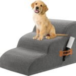 Romrol Dog Stairs Ramp for Small Dogs, 33D Pet Stairs Steps with Durable Non-Slip Waterproof Fabric Cover, Dog Slope Stairs to Bed for Small Dogs and Cats or Pets Joints, 3-Steps