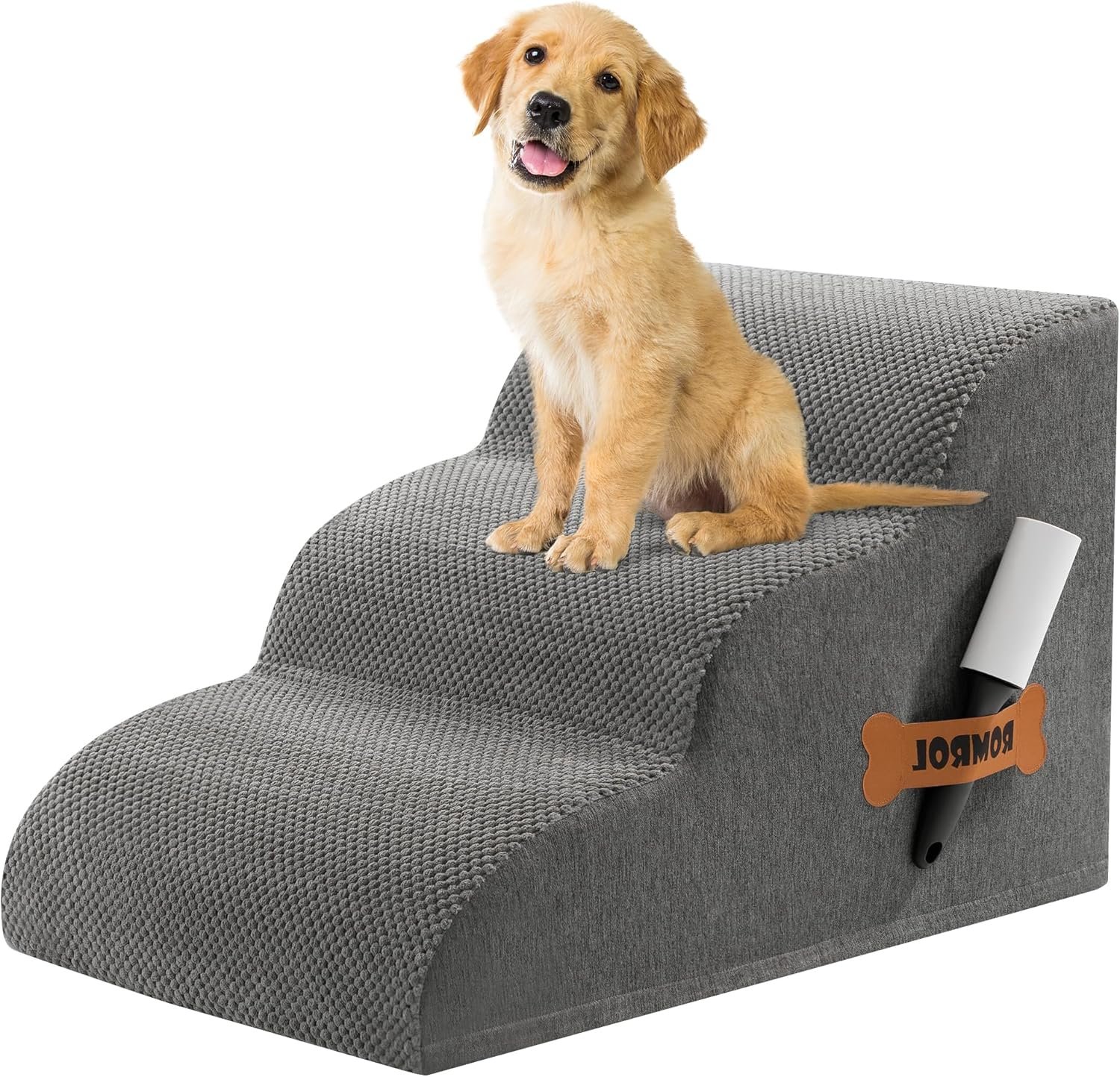 812YowhDLIL._AC_SL1500_.jpg Romrol Dog Stairs Ramp for Small Dogs, 33D Pet Stairs Steps with Durable Non-Slip Waterproof Fabric Cover, Dog Slope Stairs to Bed for Small Dogs and Cats or Pets Joints, 3-Steps - Image 1