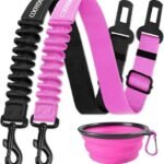 COOYOO Dog Seat Belt - Retractable Dog Car Harness - Set 02-Black+Pink