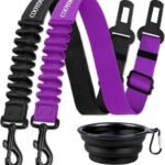 COOYOO Dog Seat Belt - Retractable Dog Car Harness - Set 04-Black+Purple