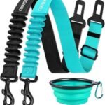COOYOO Dog Seat Belt - Retractable Dog Car Harness - Set 05-Black+Teal