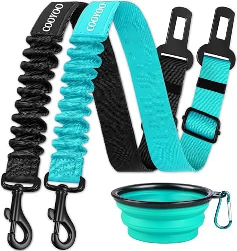 Set_05_Black_Teal COOYOO Dog Seat Belt - Retractable Dog Car Harness - Image 1