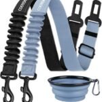 COOYOO Dog Seat Belt - Retractable Dog Car Harness - Set 07-Black+Grey Blue