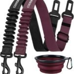 COOYOO Dog Seat Belt - Retractable Dog Car Harness - Set 08-Black+Fuchsia