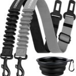 COOYOO Dog Seat Belt - Retractable Dog Car Harness - Set 09-Black+Grey
