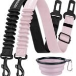 COOYOO Dog Seat Belt - Retractable Dog Car Harness - Set 10-Black+Light Pink