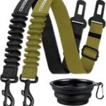 COOYOO Dog Seat Belt - Retractable Dog Car Harness - Set 12-Black+Olive